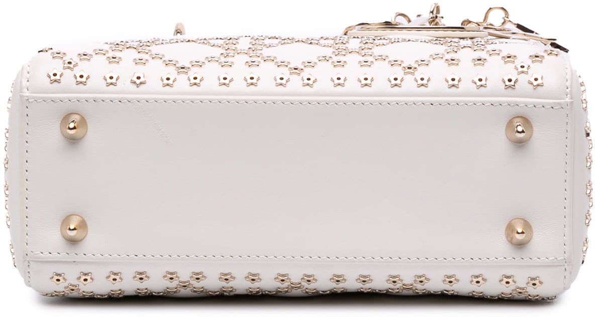 Dior Small Lambskin Cannage Lucky Star Studded Lady Dior Wit