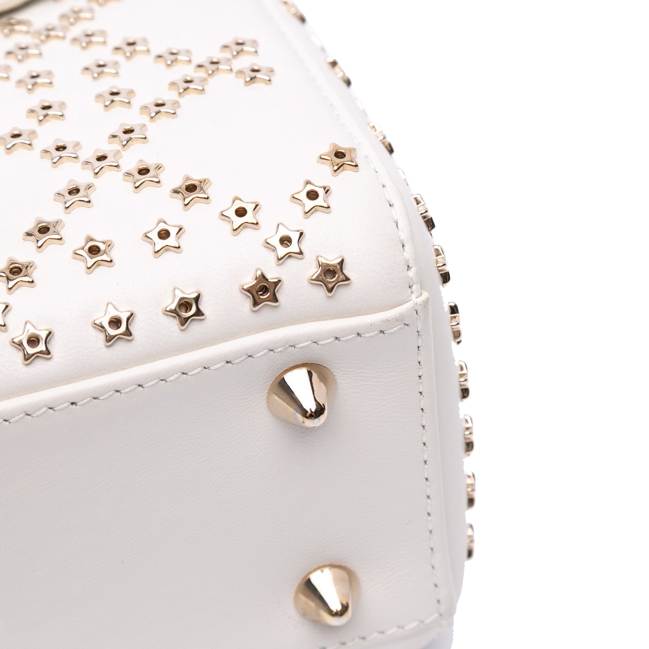 Dior Small Lambskin Cannage Lucky Star Studded Lady Dior Wit