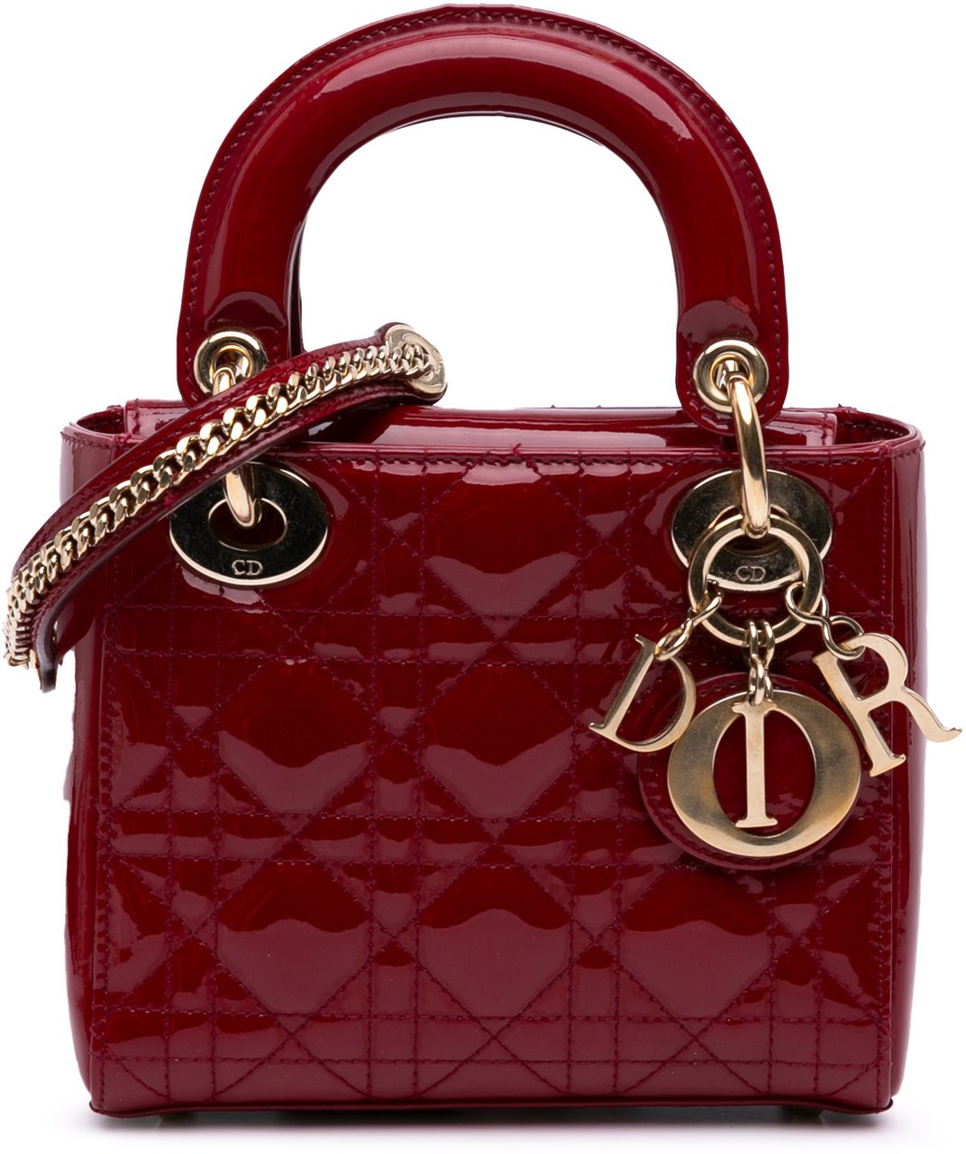 Dior Mini Patent Cannage Lady Dior Rood