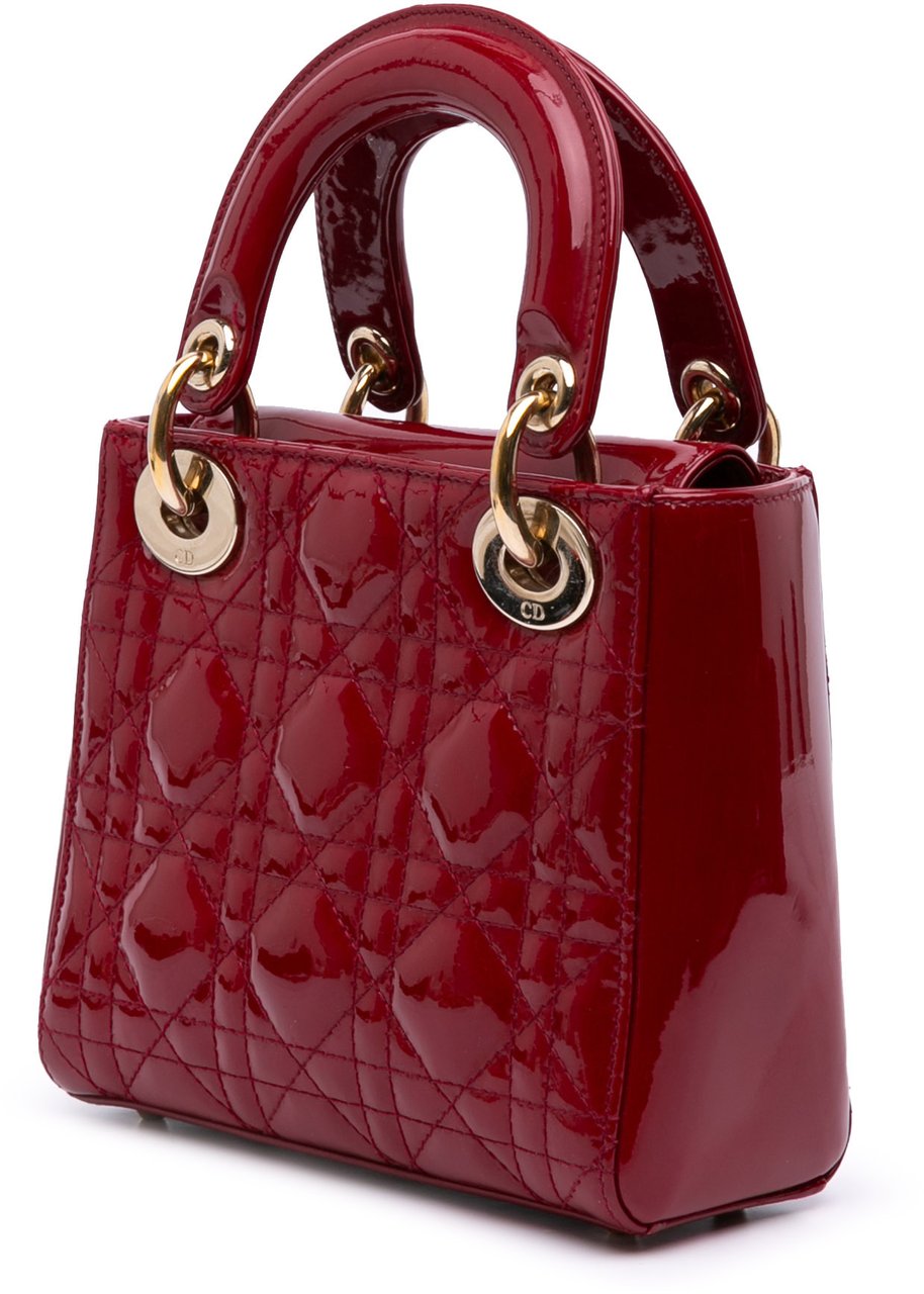 Dior Mini Patent Cannage Lady Dior Rood