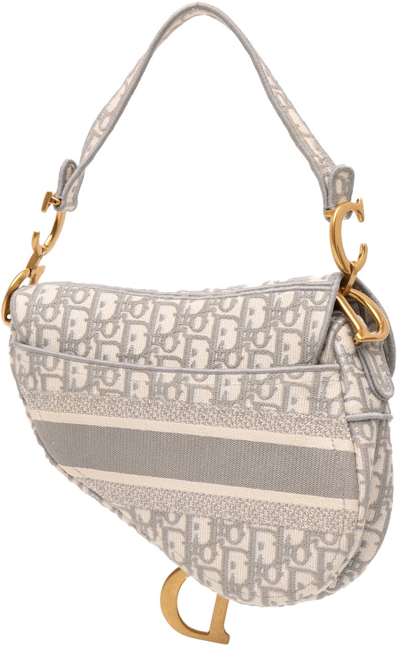 Dior Oblique Embroidered Canvas Saddle Bag Grijs