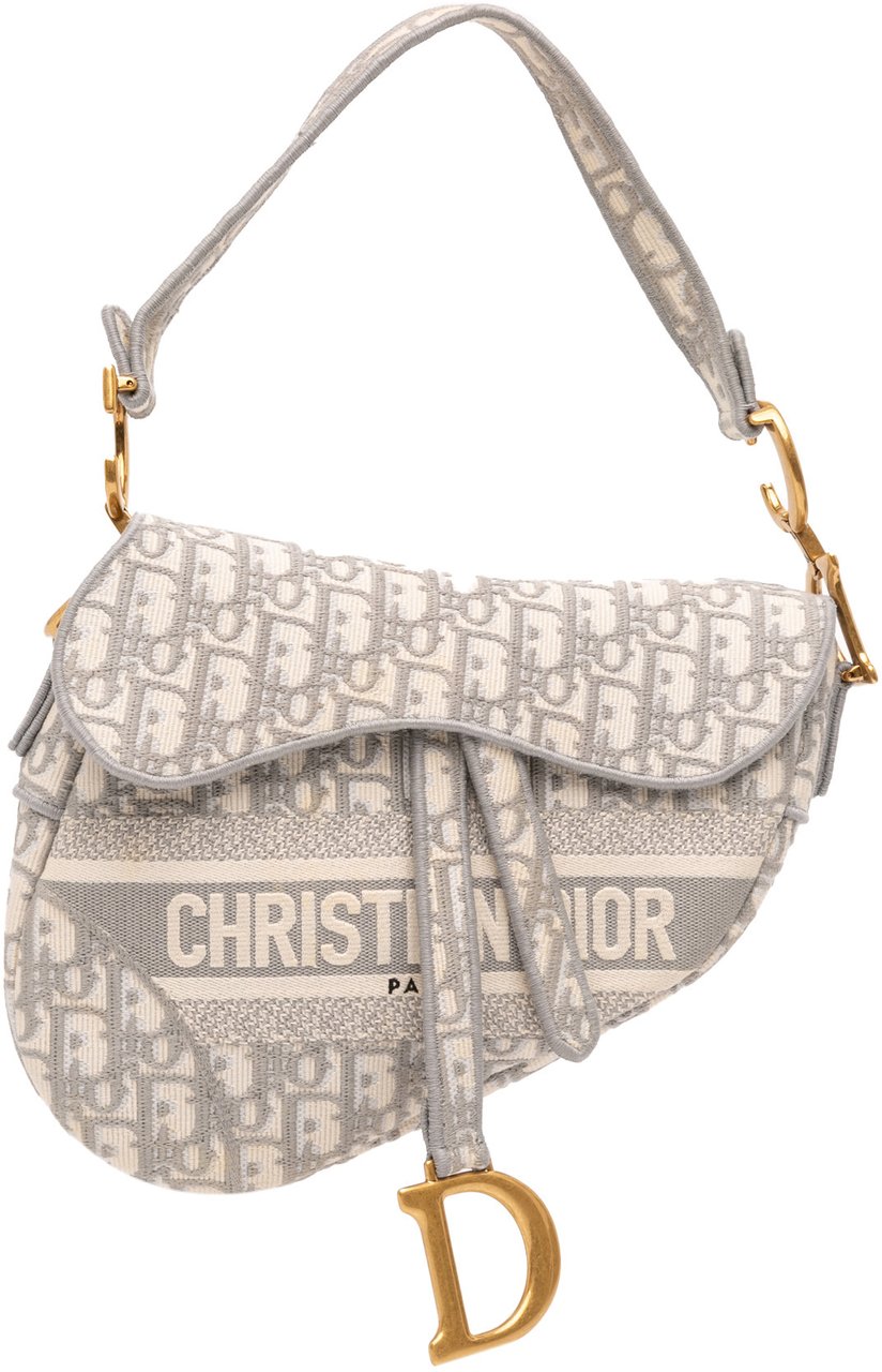 Dior Oblique Embroidered Canvas Saddle Bag Grijs
