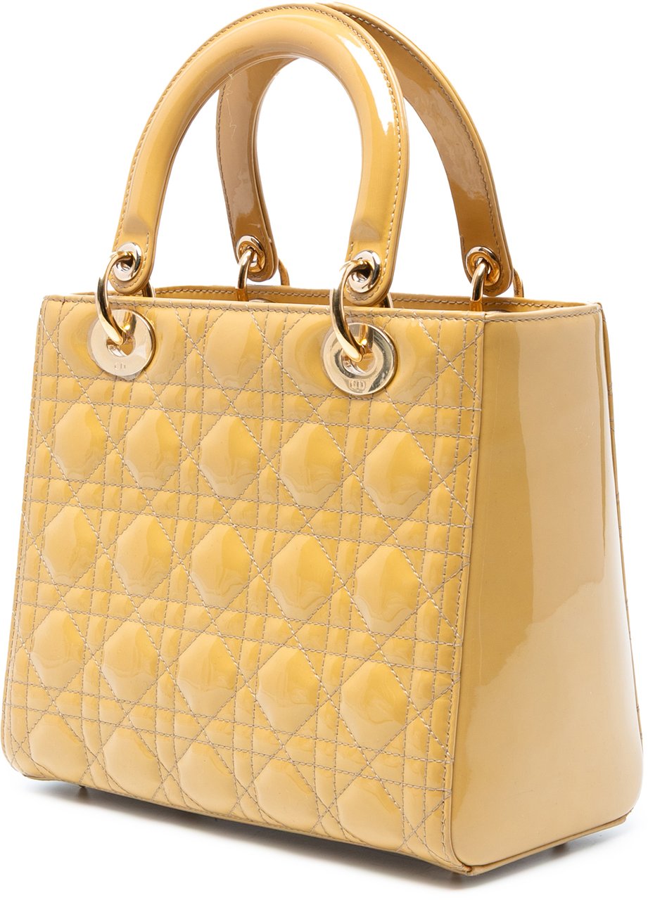 Dior Medium Patent Cannage Lady Dior Geel
