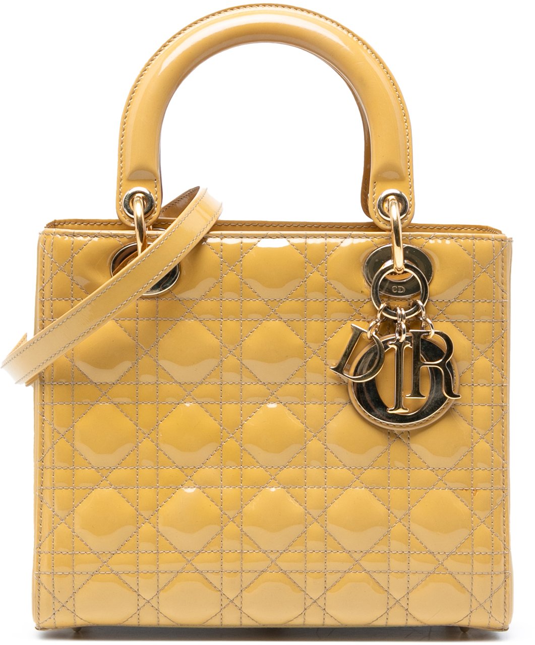 Dior Medium Patent Cannage Lady Dior Geel