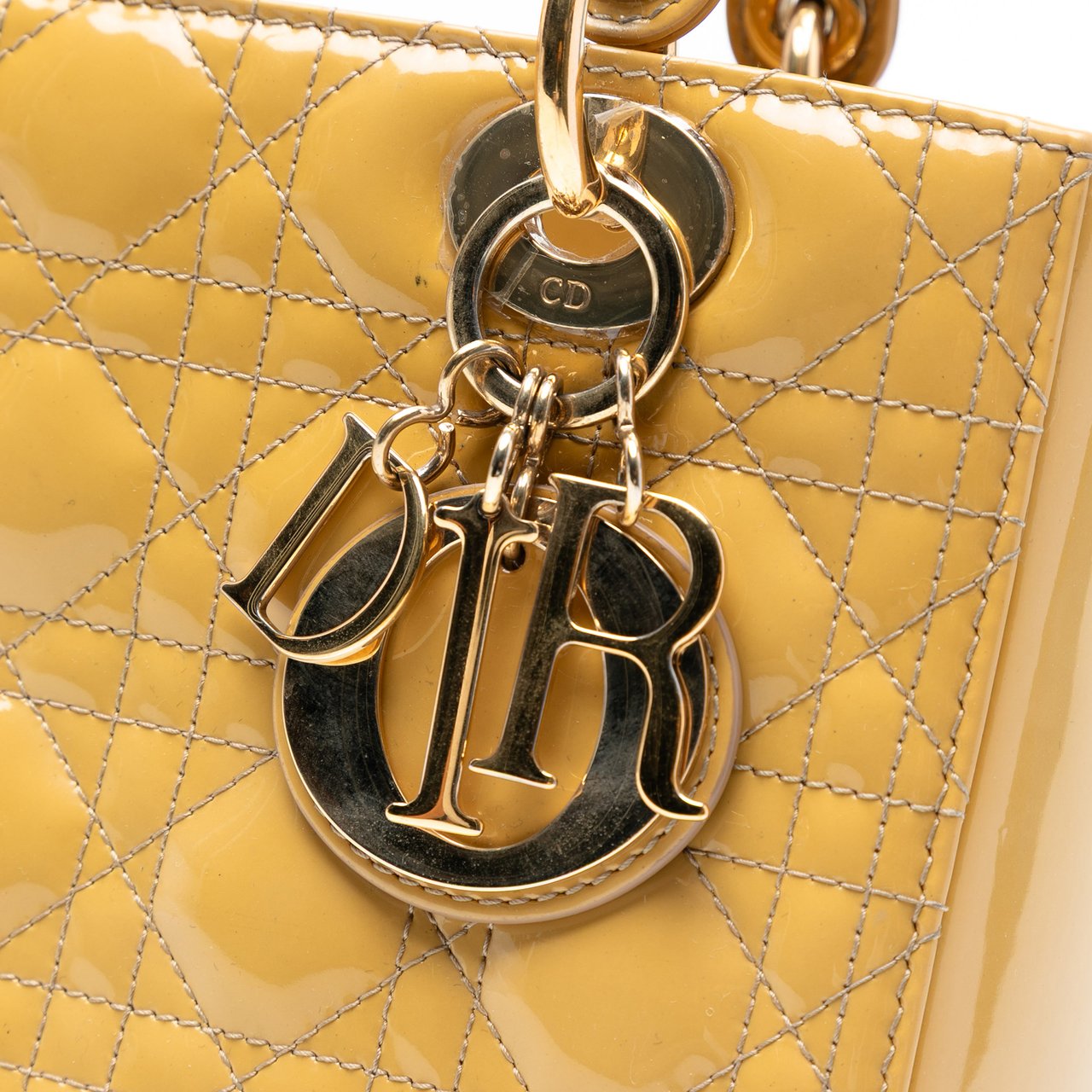 Dior Medium Patent Cannage Lady Dior Geel