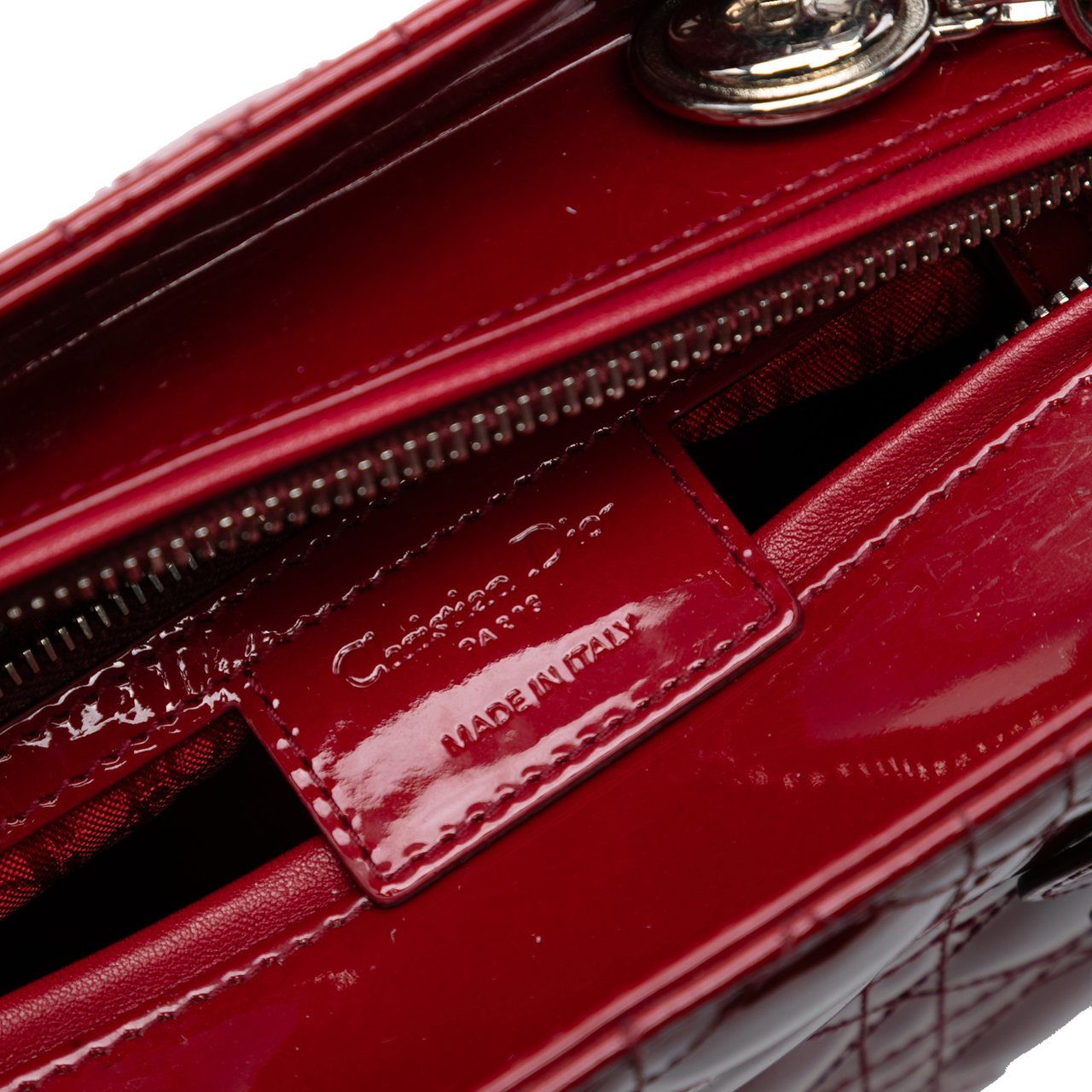 Dior Medium Patent Cannage Lady Dior Rood