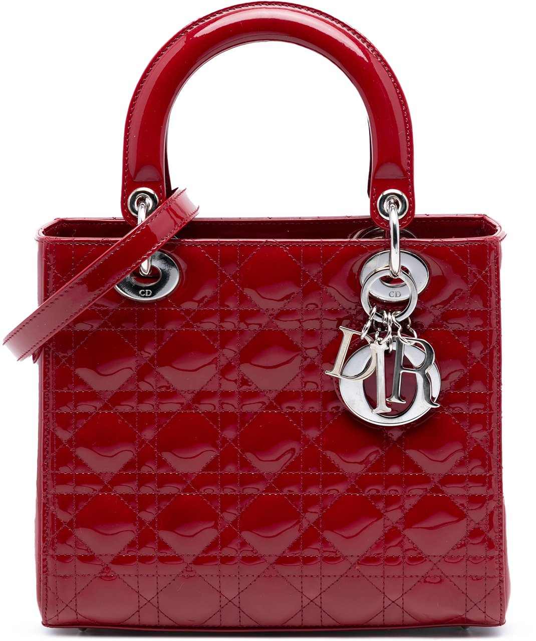 Dior Medium Patent Cannage Lady Dior Rood