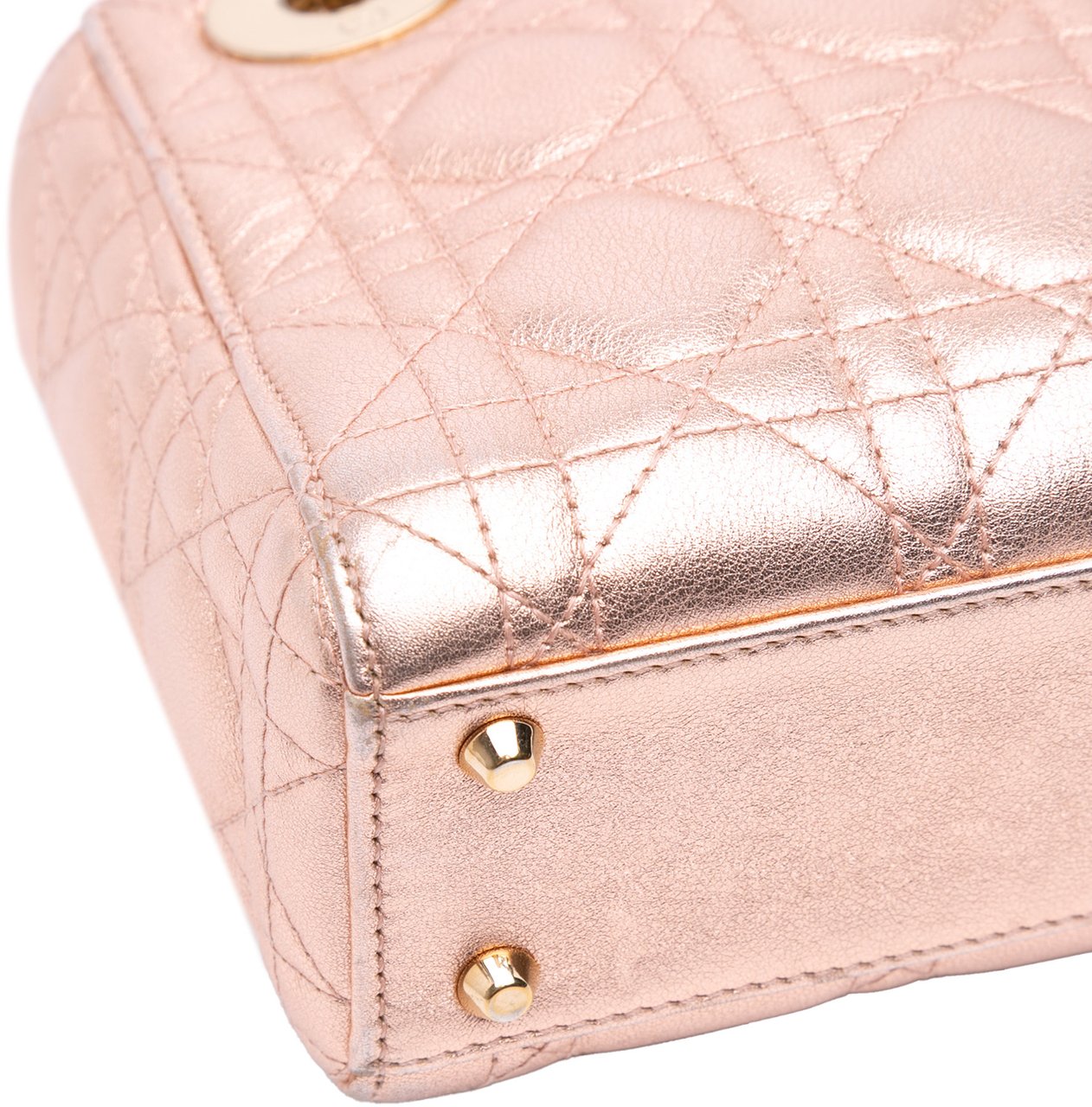 Dior Mini Metallic Lambskin Cannage Lady Dior Roze