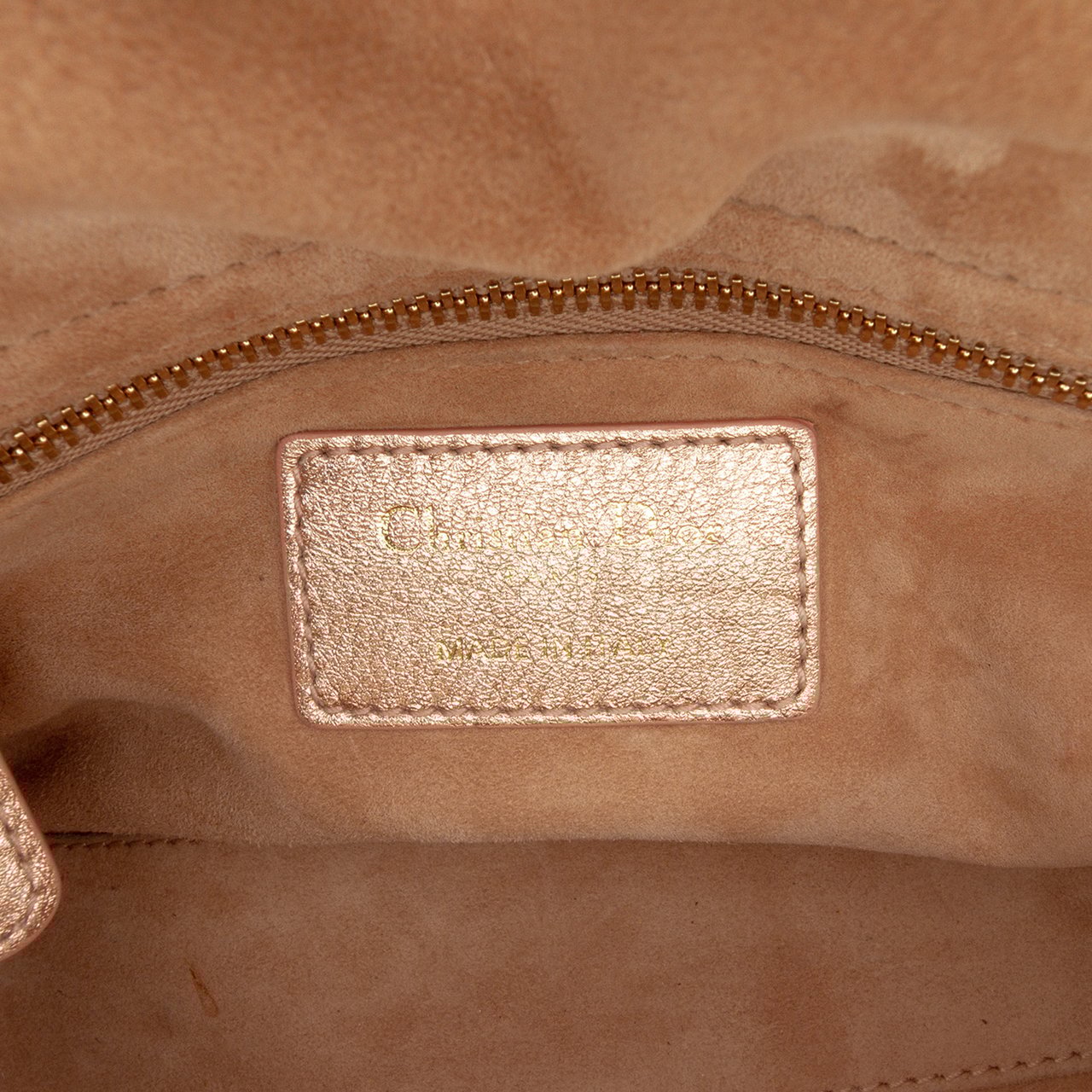 Dior Mini Metallic Lambskin Cannage Lady Dior Roze