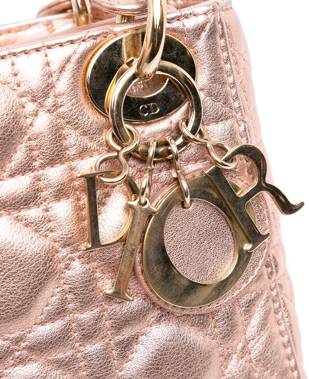 Dior Mini Metallic Lambskin Cannage Lady Dior Roze