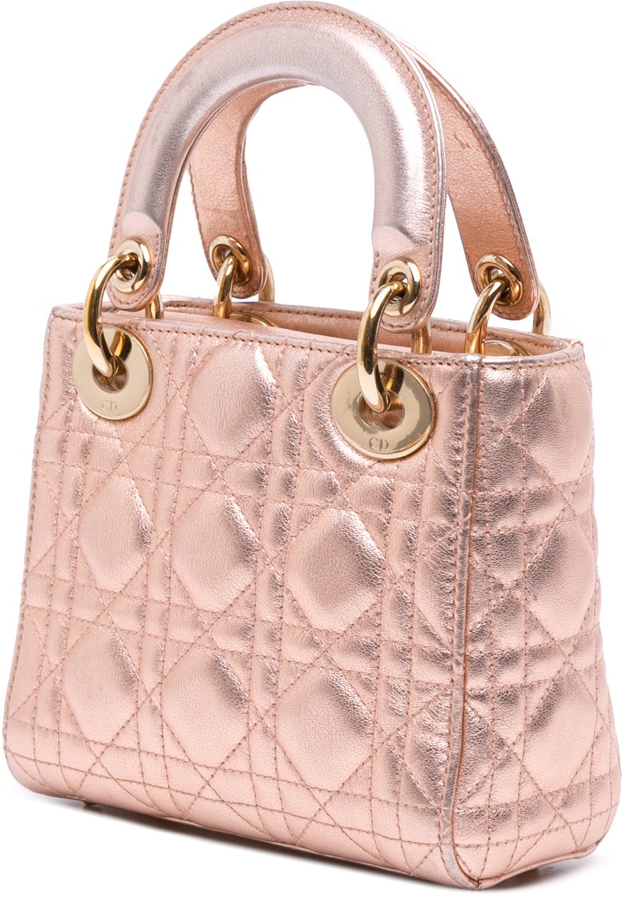 Dior Mini Metallic Lambskin Cannage Lady Dior Roze