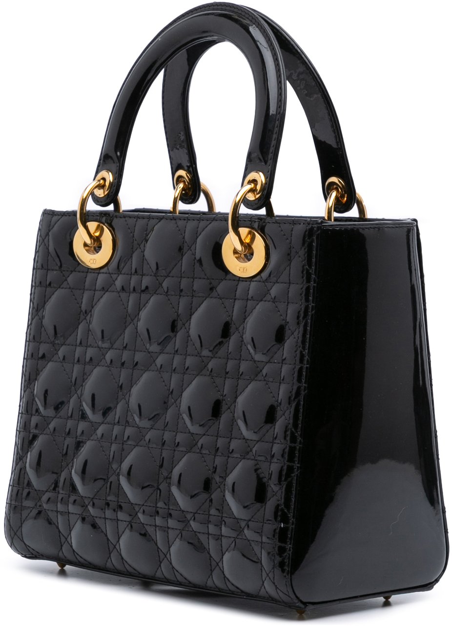 Dior Medium Patent Cannage Lady Dior Zwart