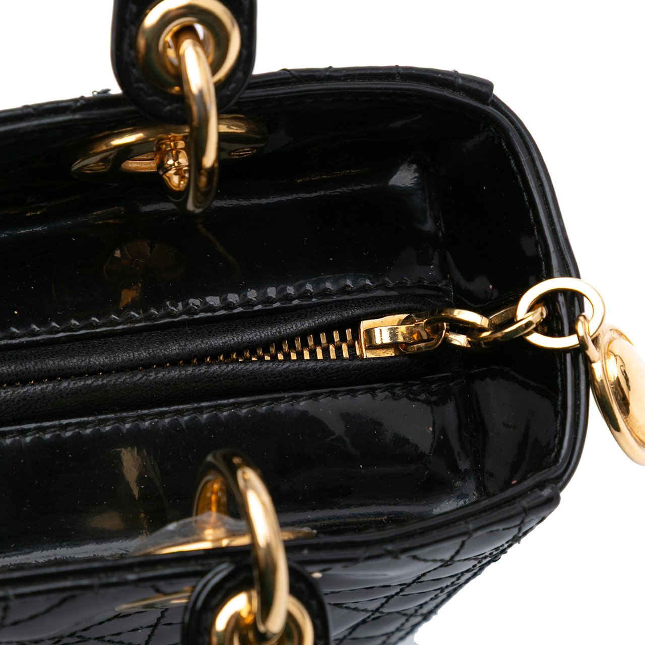 Dior Medium Patent Cannage Lady Dior Zwart