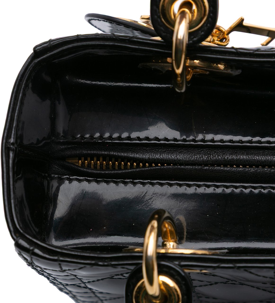 Dior Medium Patent Cannage Lady Dior Zwart
