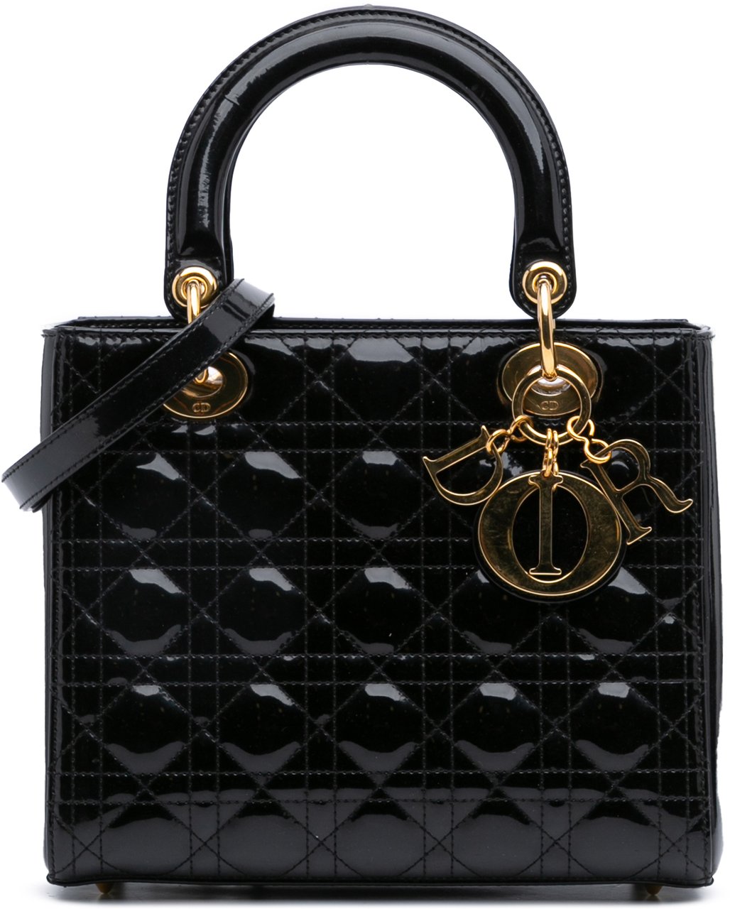 Dior Medium Patent Cannage Lady Dior Zwart
