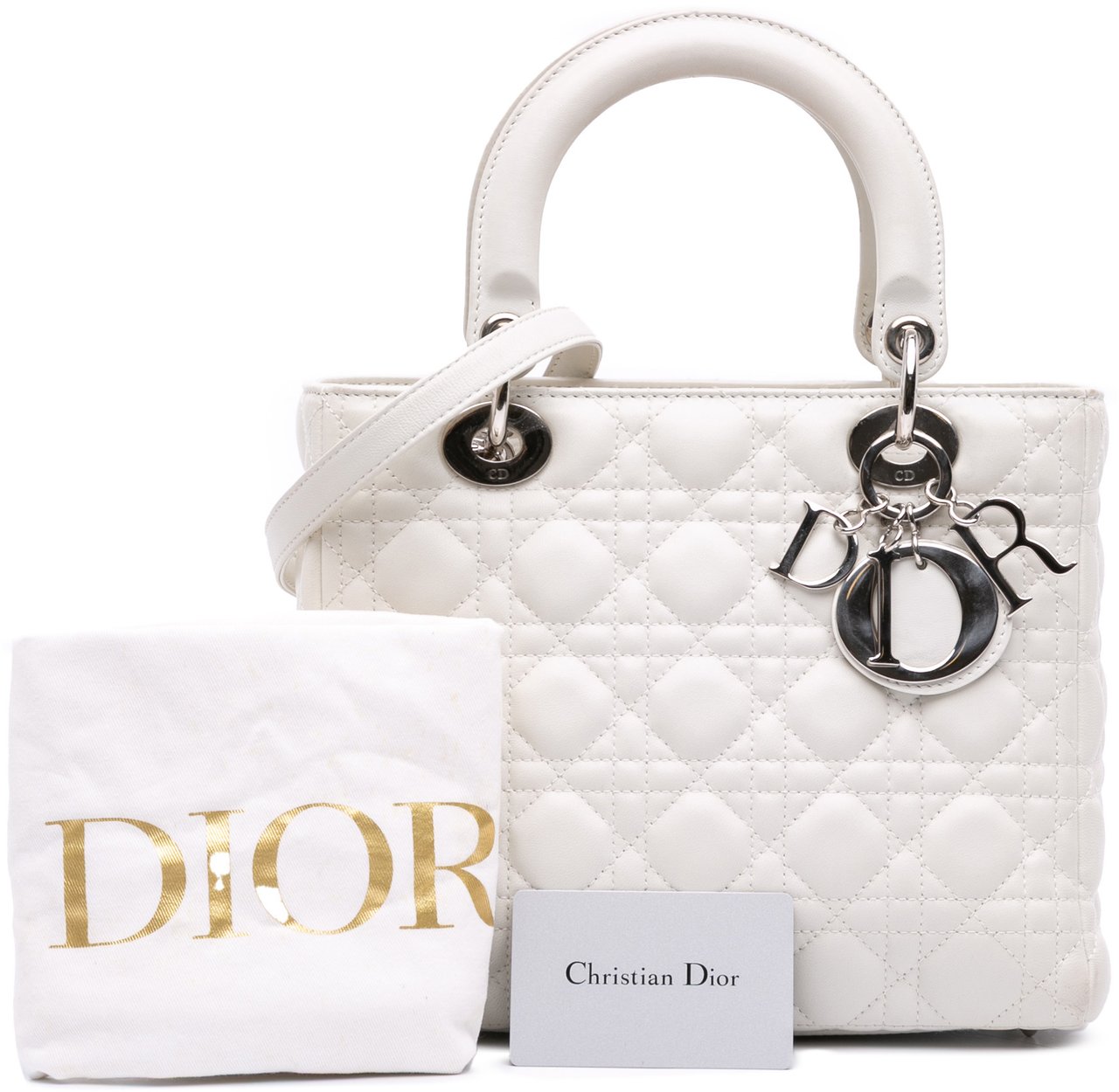 Dior Medium Lambskin Cannage Lady Dior Wit