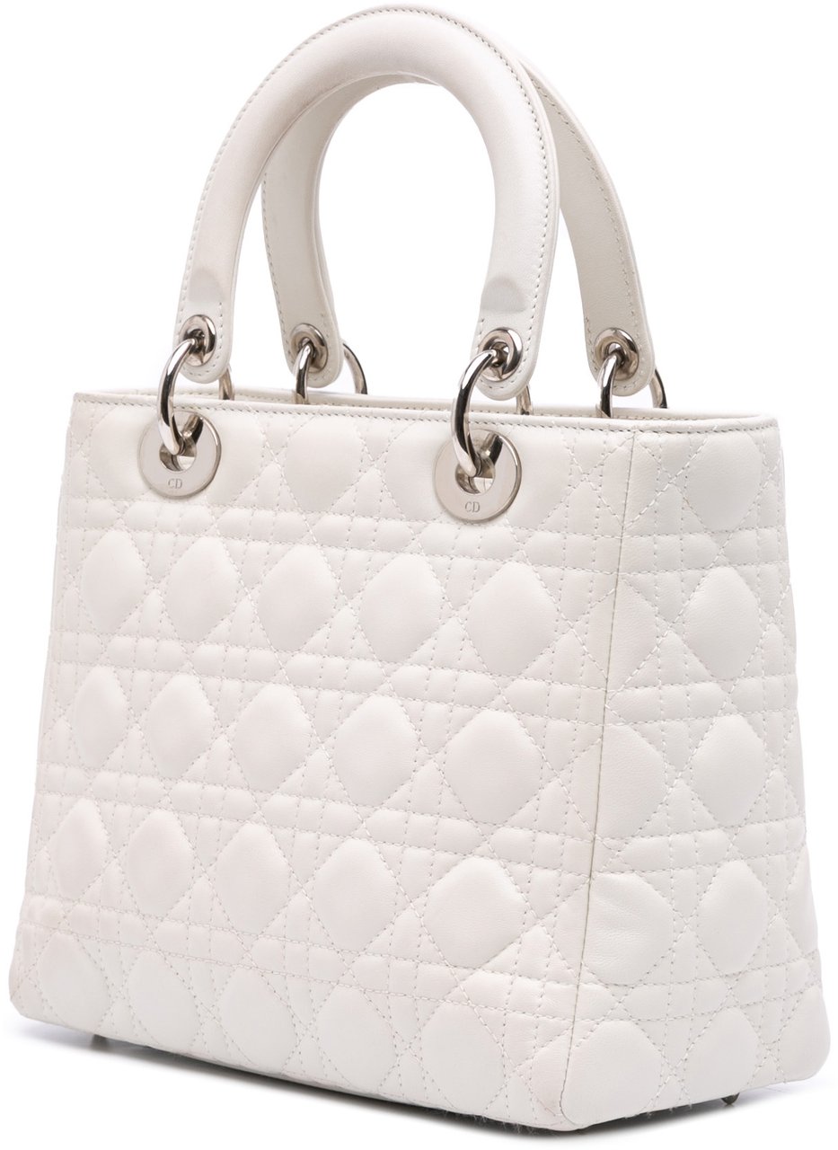 Dior Medium Lambskin Cannage Lady Dior Wit