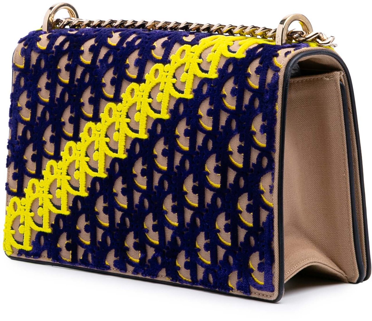 Dior Medium Oblique Canvas and Velvet Diorama Flap Blauw
