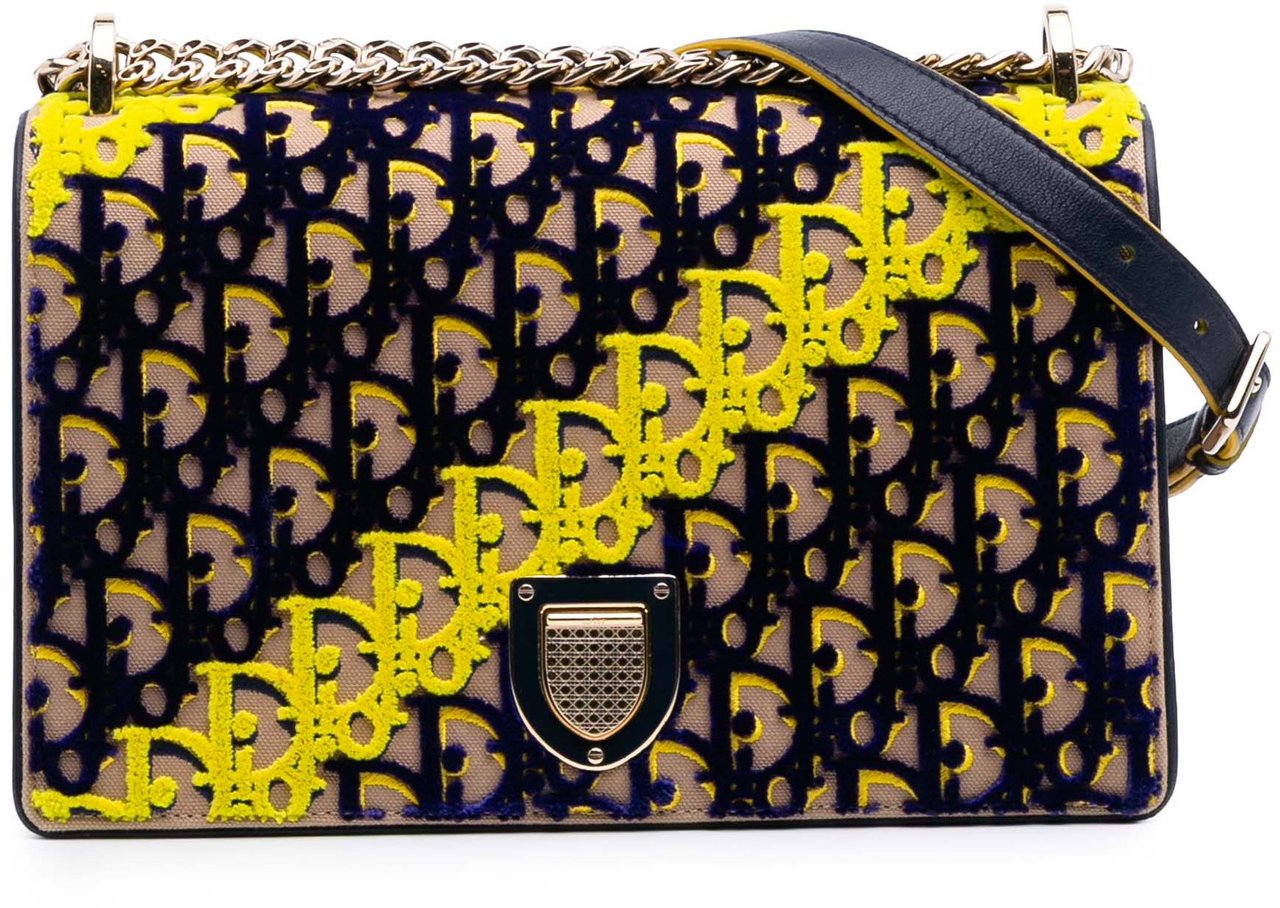 Dior Medium Oblique Canvas and Velvet Diorama Flap Blauw