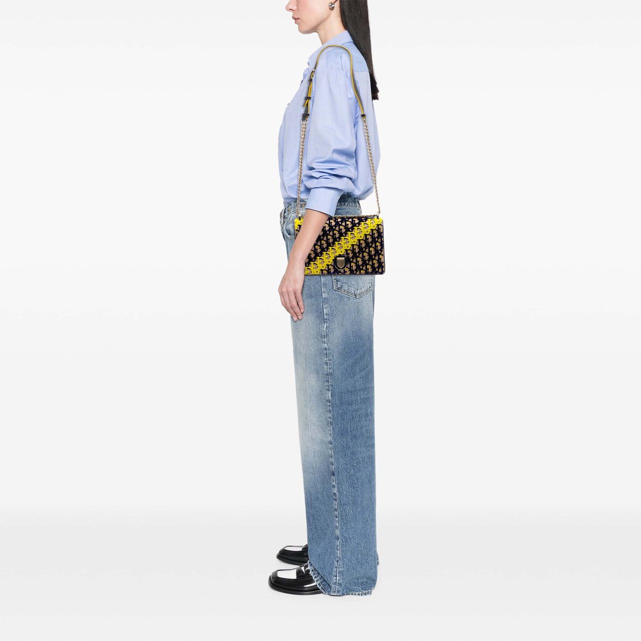 Dior Medium Oblique Canvas and Velvet Diorama Flap Blauw