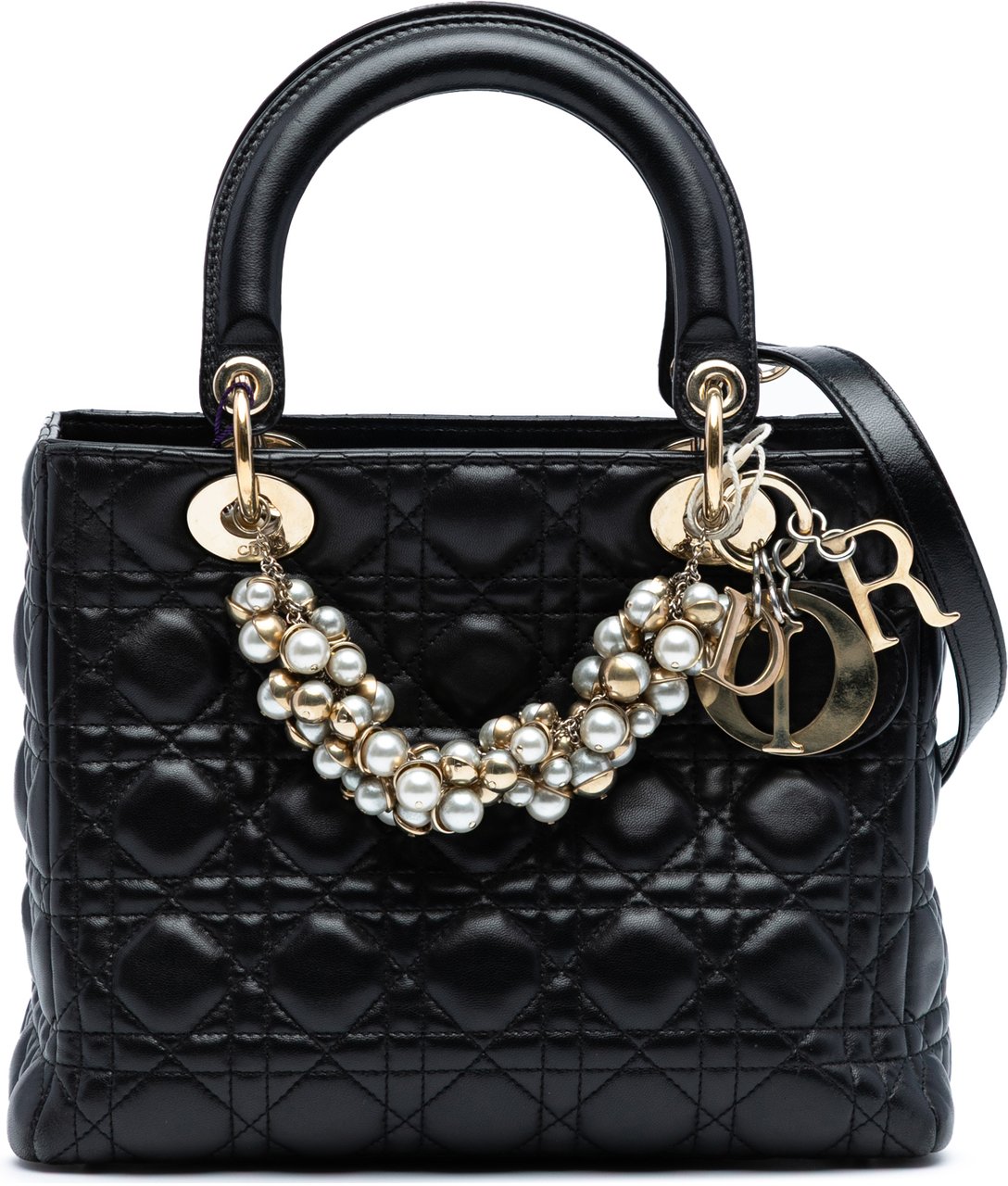 Dior Medium Lambskin Cannage Pearl Lady Dior Zwart