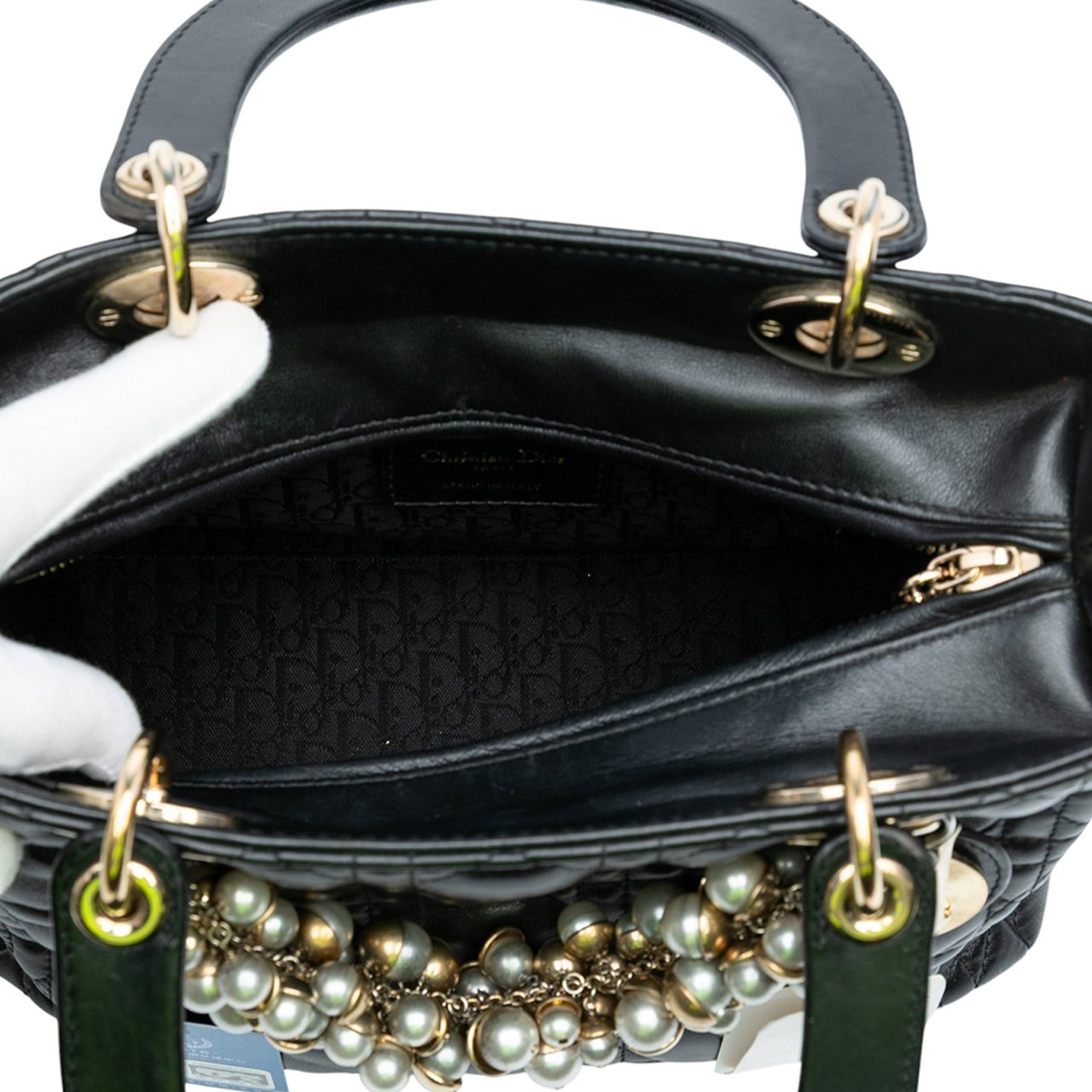 Dior Medium Lambskin Cannage Pearl Lady Dior Zwart