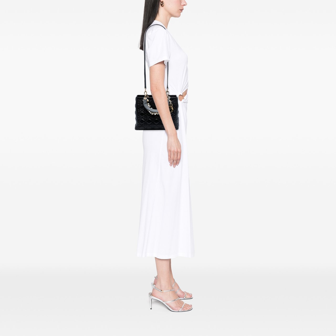 Dior Medium Lambskin Cannage Pearl Lady Dior Zwart