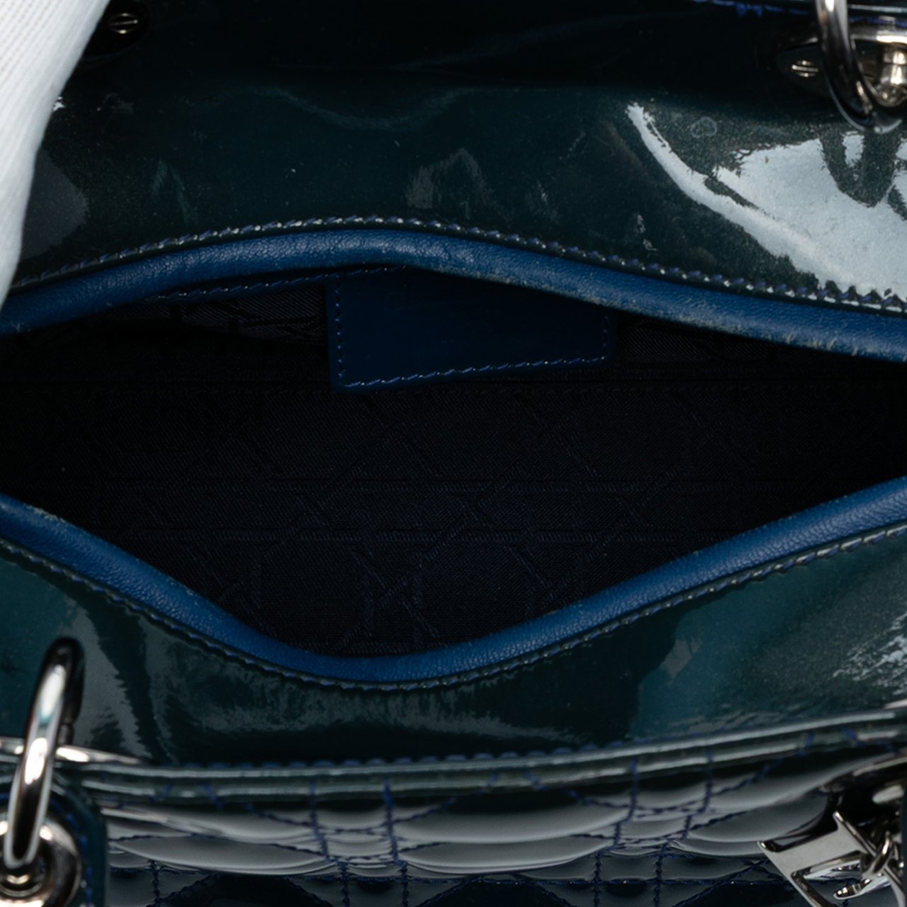 Dior Medium Patent Cannage Lady Dior Blauw