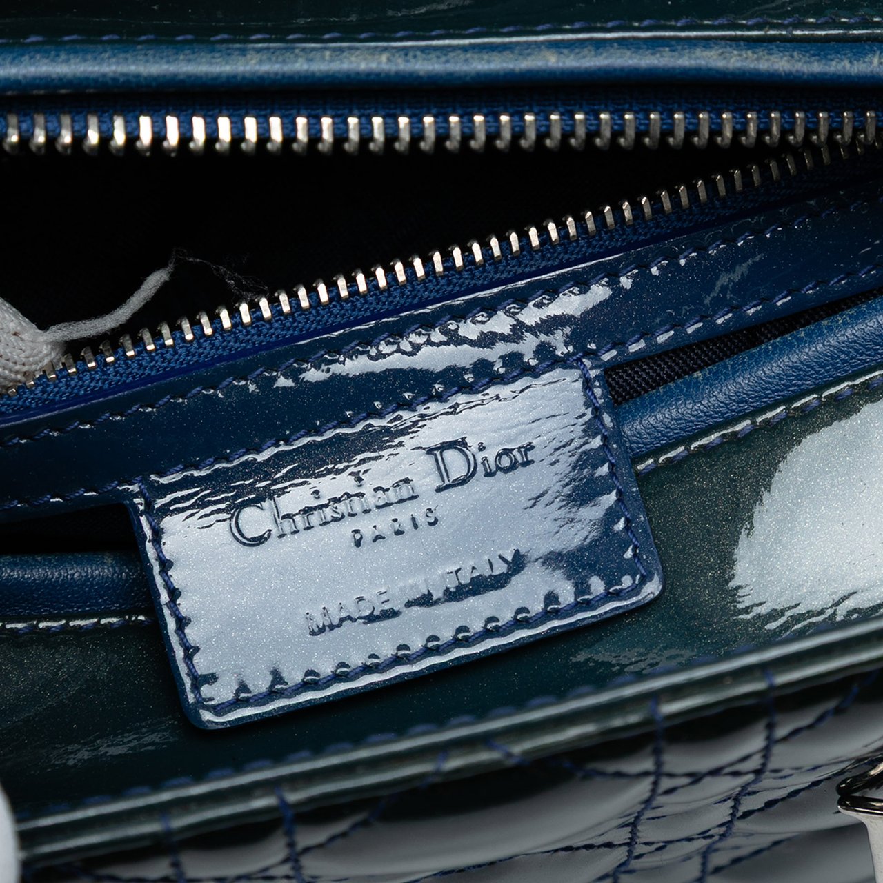 Dior Medium Patent Cannage Lady Dior Blauw