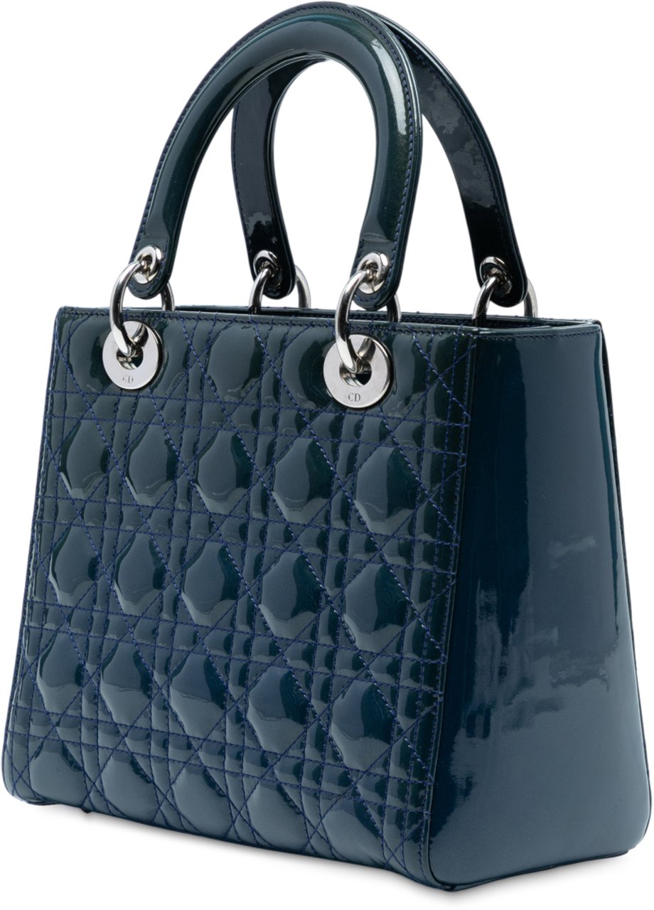 Dior Medium Patent Cannage Lady Dior Blauw