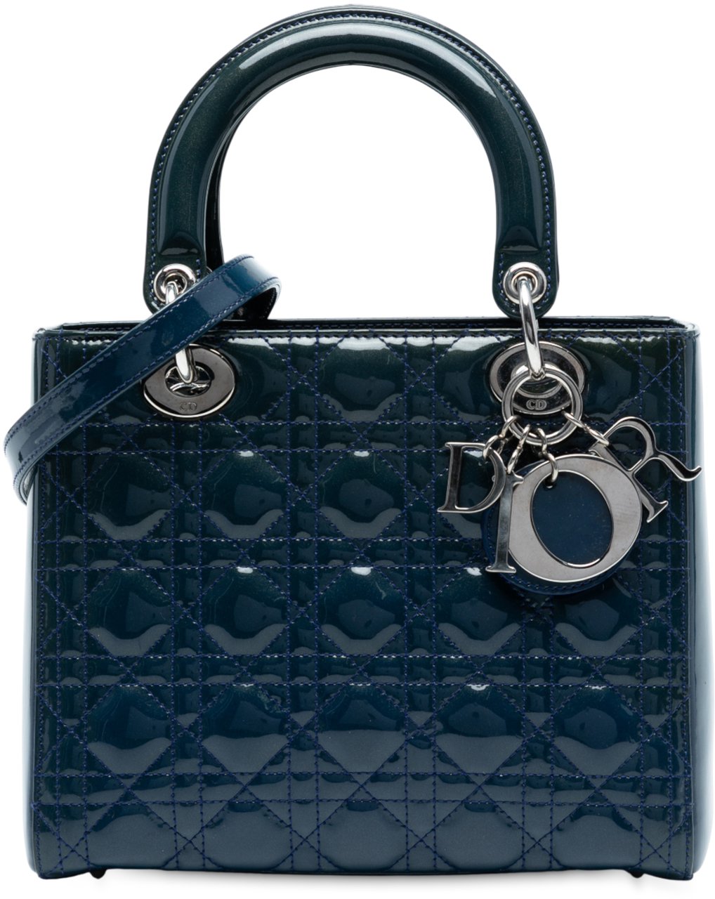 Dior Medium Patent Cannage Lady Dior Blauw