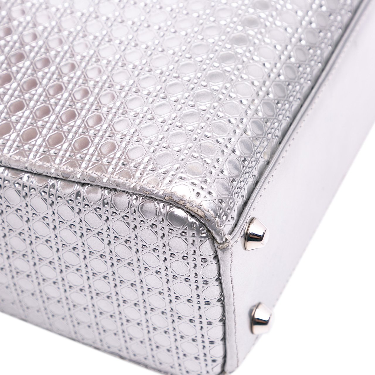 Dior Mini Metallic Patent Microcannage Lady Dior Zilver