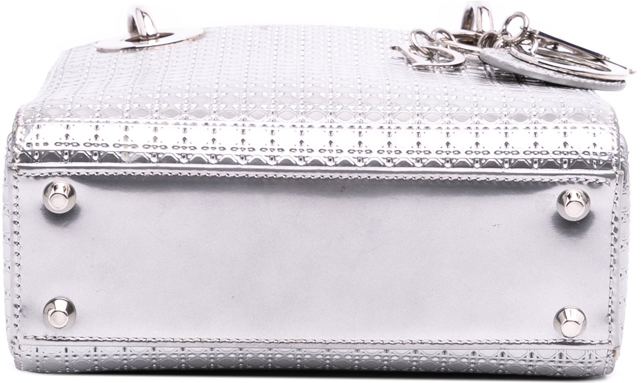 Dior Mini Metallic Patent Microcannage Lady Dior Zilver