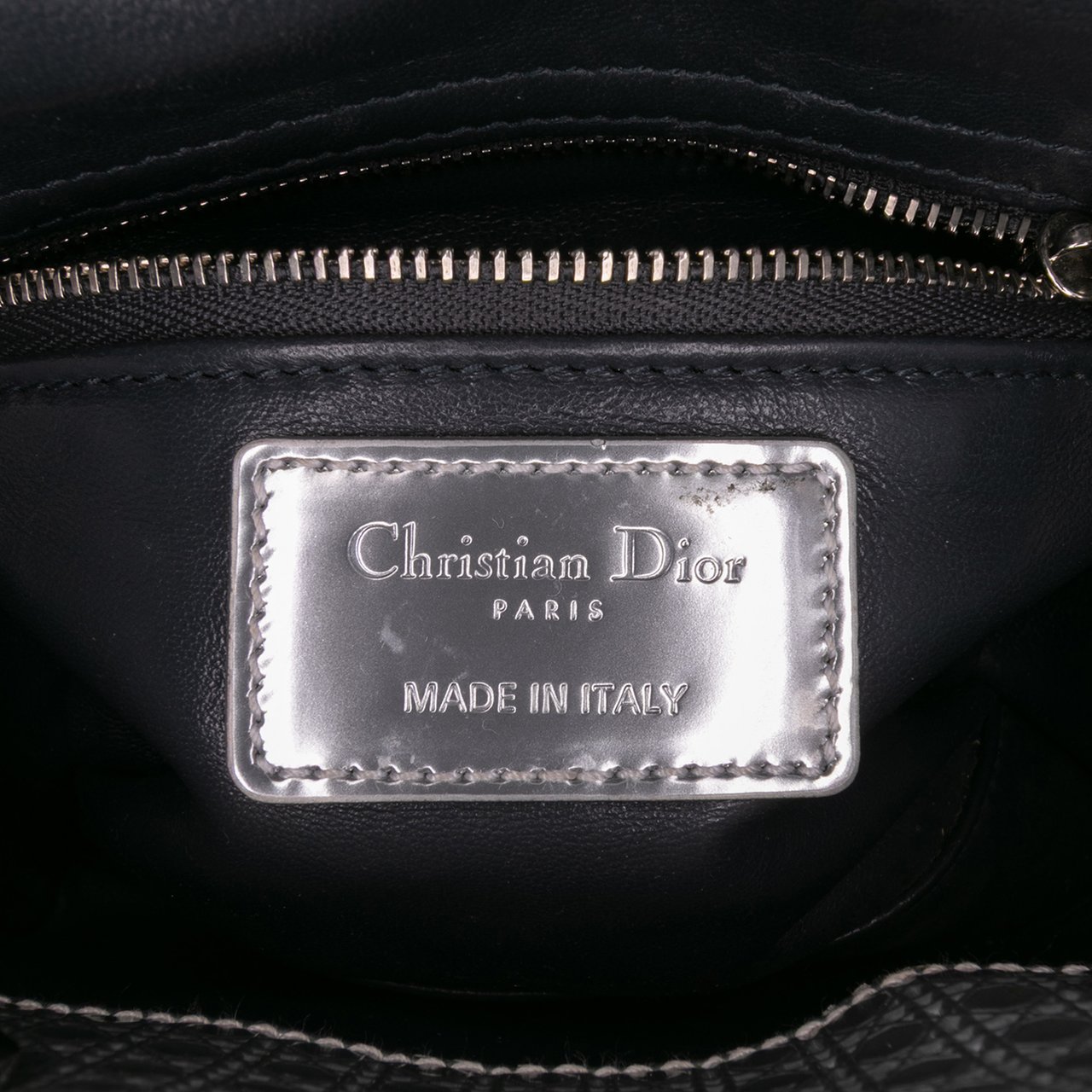 Dior Mini Metallic Patent Microcannage Lady Dior Zilver