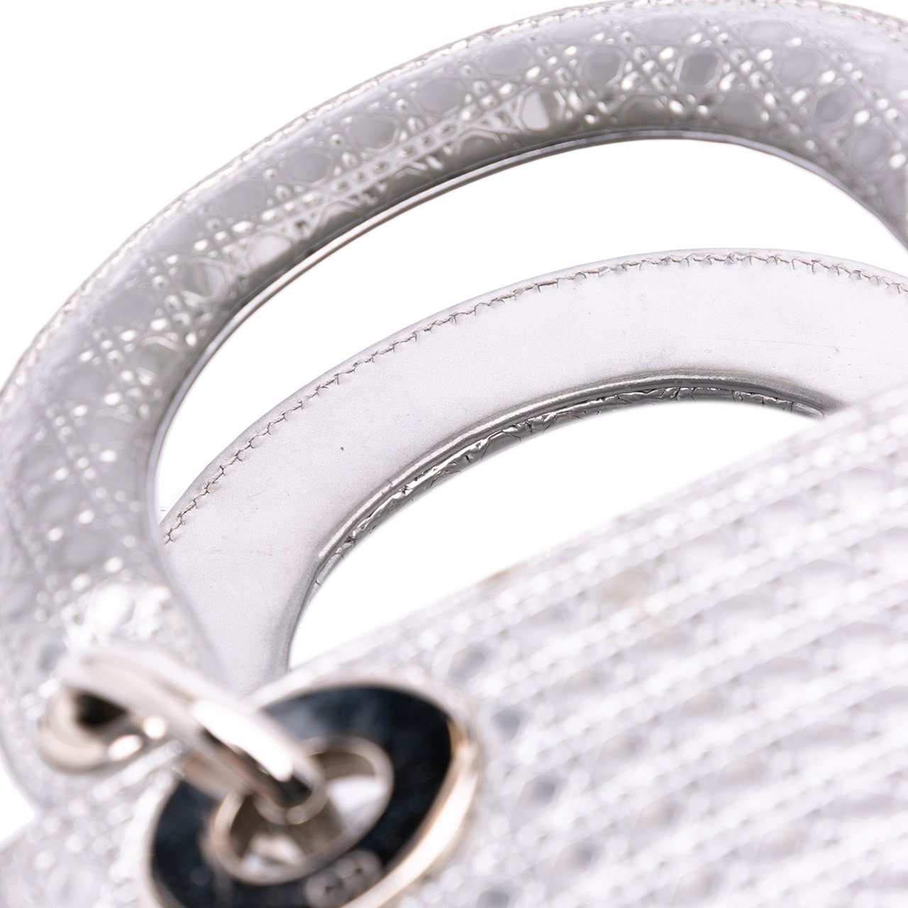 Dior Mini Metallic Patent Microcannage Lady Dior Zilver