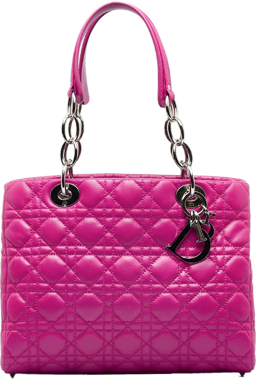Dior Medium Lambskin Cannage Lady Dior Soft Shopping Tote Roze