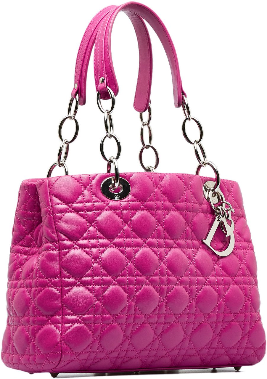 Dior Medium Lambskin Cannage Lady Dior Soft Shopping Tote Roze
