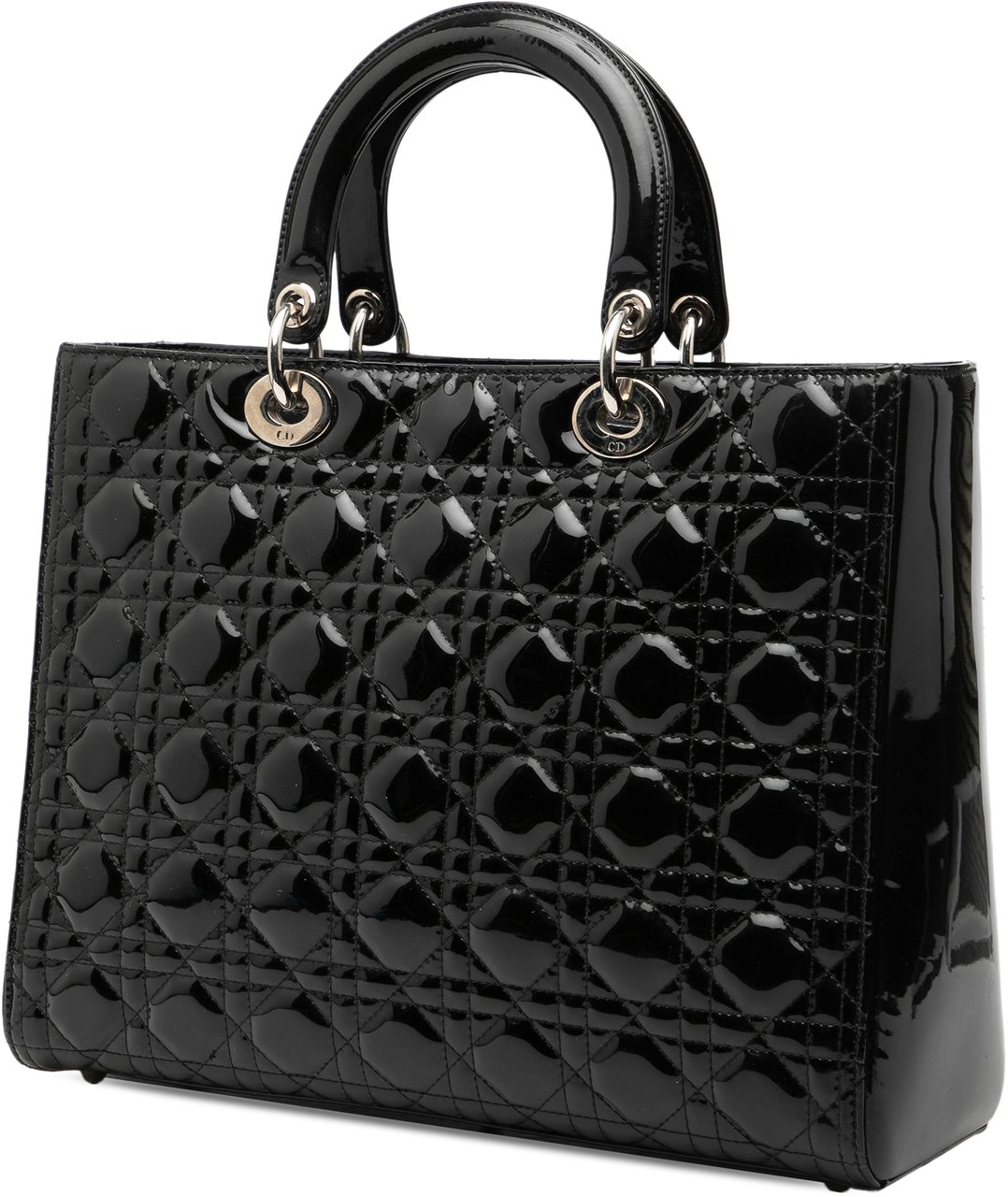 Dior Large Patent Cannage Lady Dior Zwart