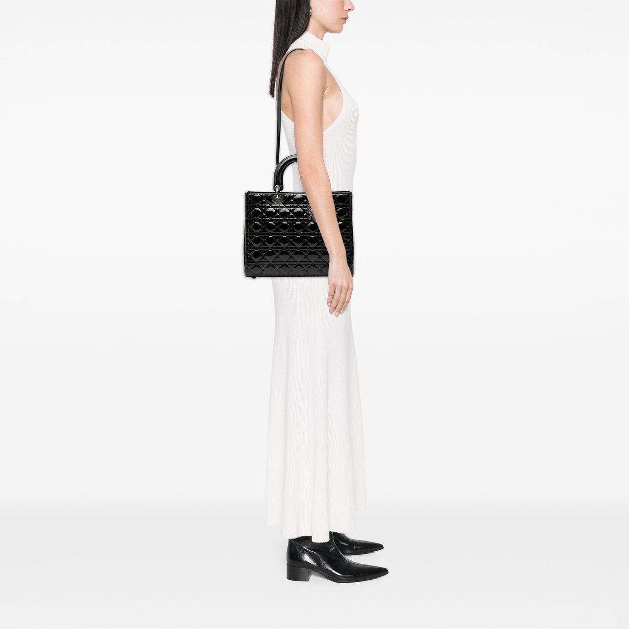 Dior Large Patent Cannage Lady Dior Zwart