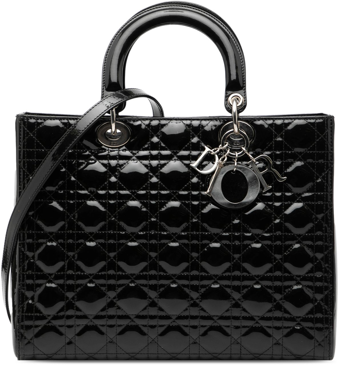 Dior Large Patent Cannage Lady Dior Zwart