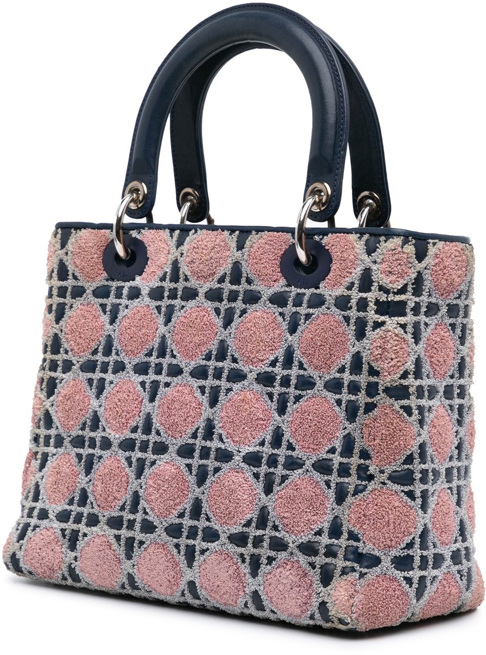 Dior Medium Lambskin And Tweed Cannage Lady Dior Blauw