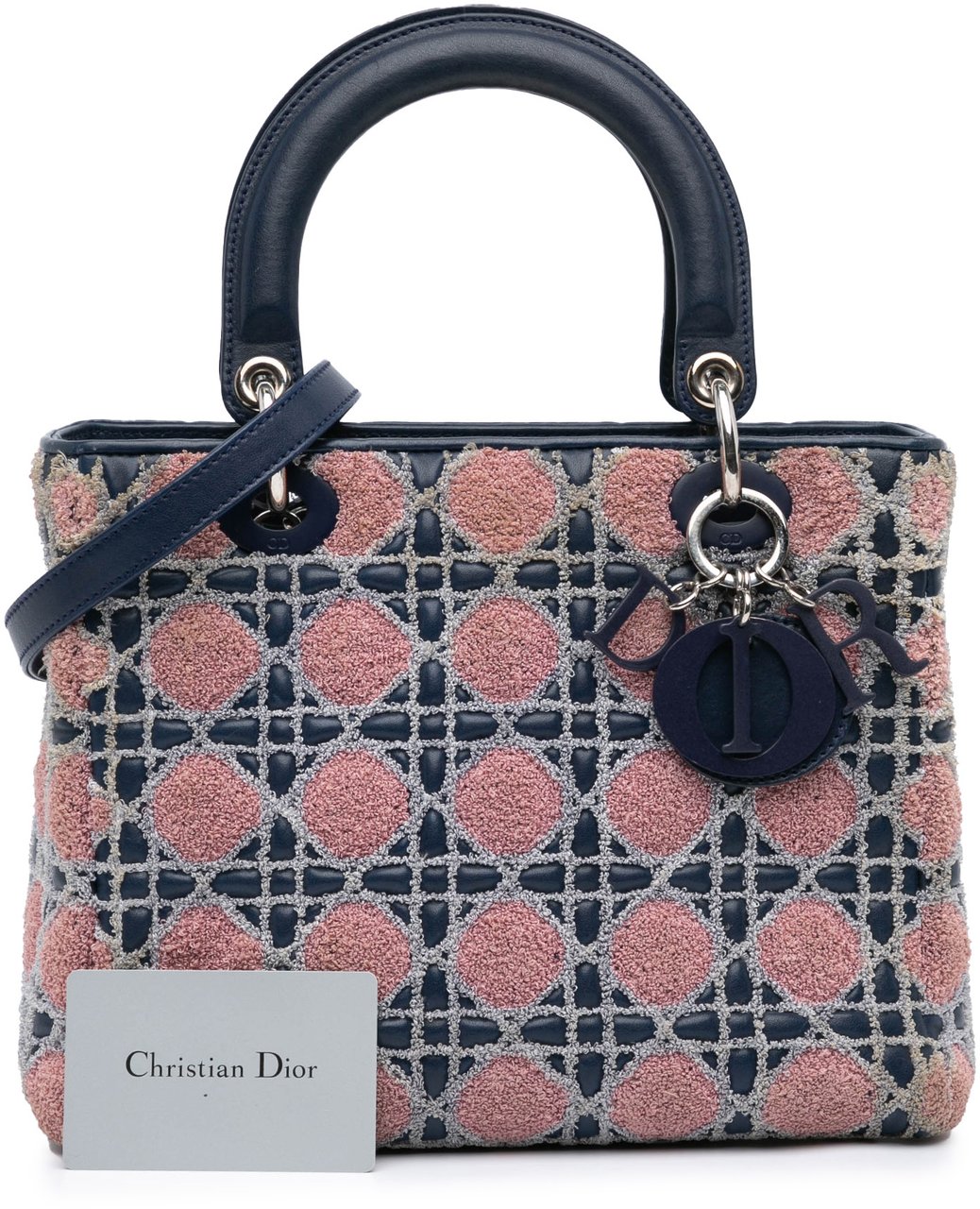 Dior Medium Lambskin And Tweed Cannage Lady Dior Blauw