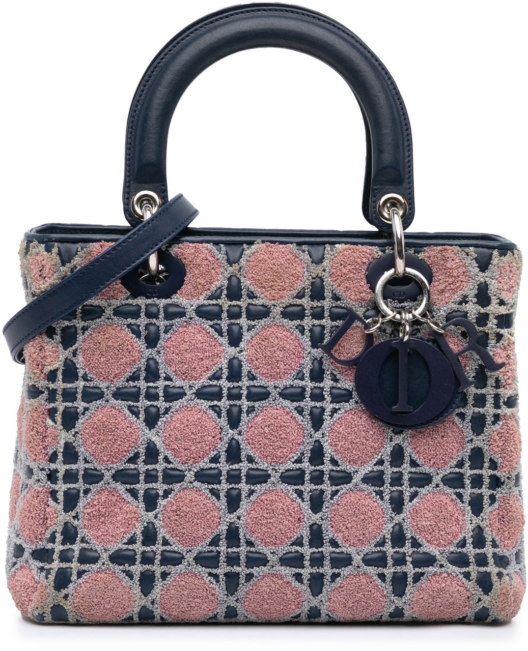 Dior Medium Lambskin And Tweed Cannage Lady Dior Blauw