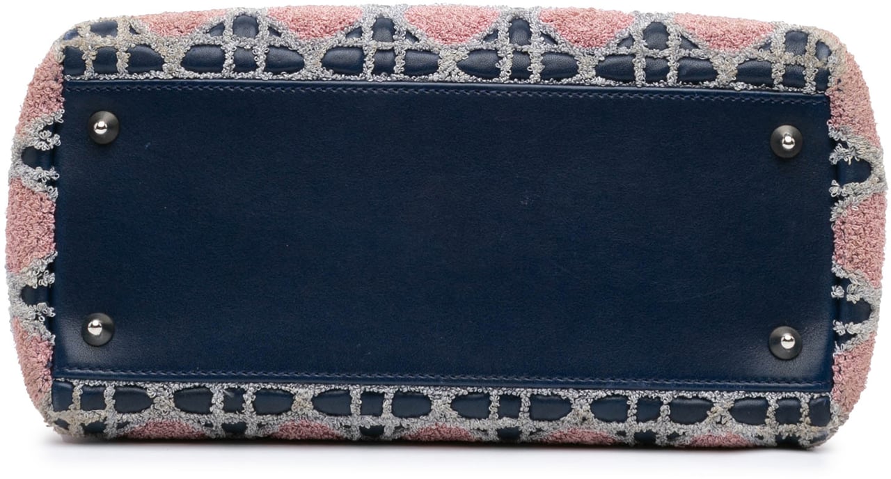 Dior Medium Lambskin And Tweed Cannage Lady Dior Blauw