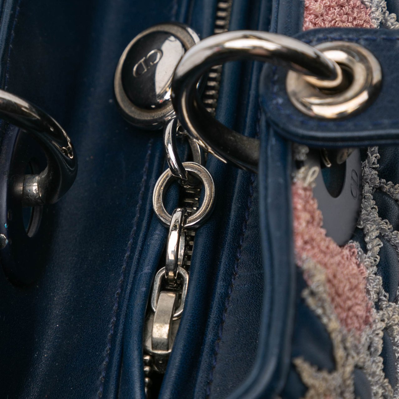 Dior Medium Lambskin And Tweed Cannage Lady Dior Blauw