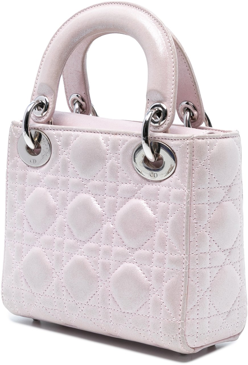 Dior Mini Metallic Lambskin Cannage Lady Dior Roze