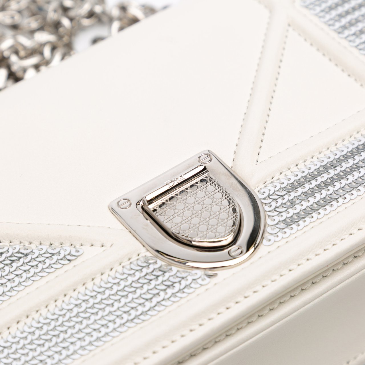 Dior Small Calfskin Diorama Sequin Flap Wit