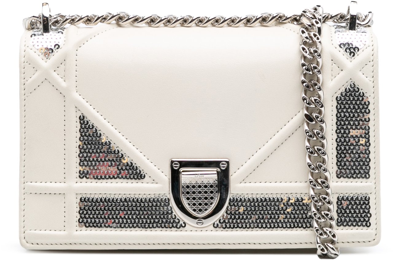 Dior Small Calfskin Diorama Sequin Flap Wit