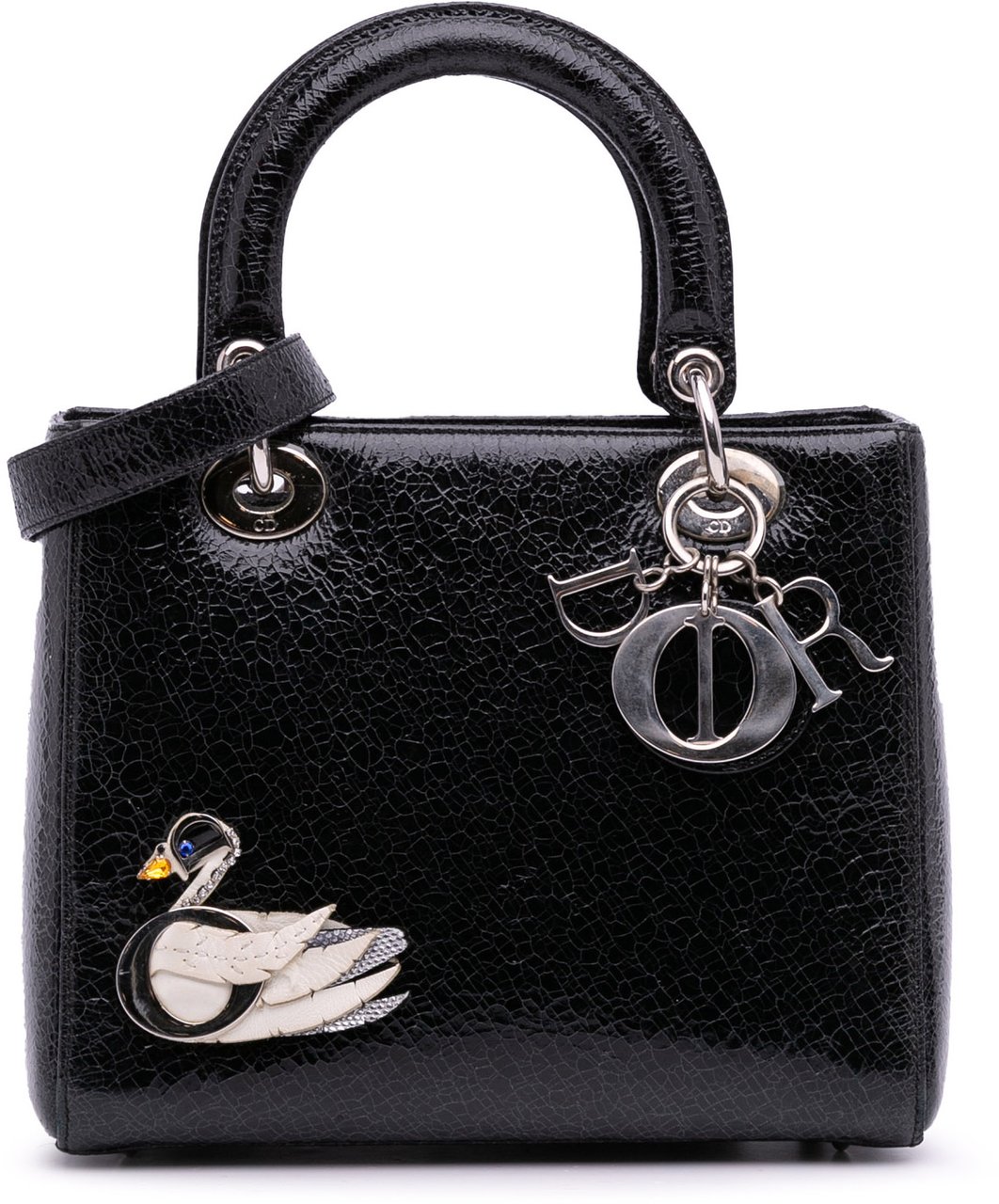 Dior Medium Ceramic Effect Deerskin Jeweled Swan Lady Dior Zwart