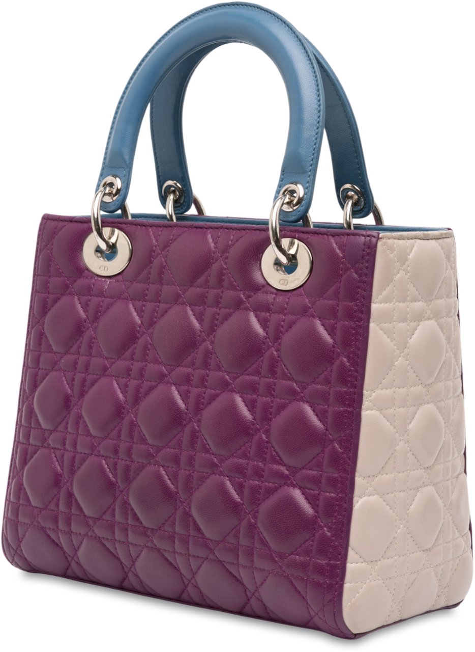 Dior Medium Tricolor Lambskin Cannage Lady Dior Paars